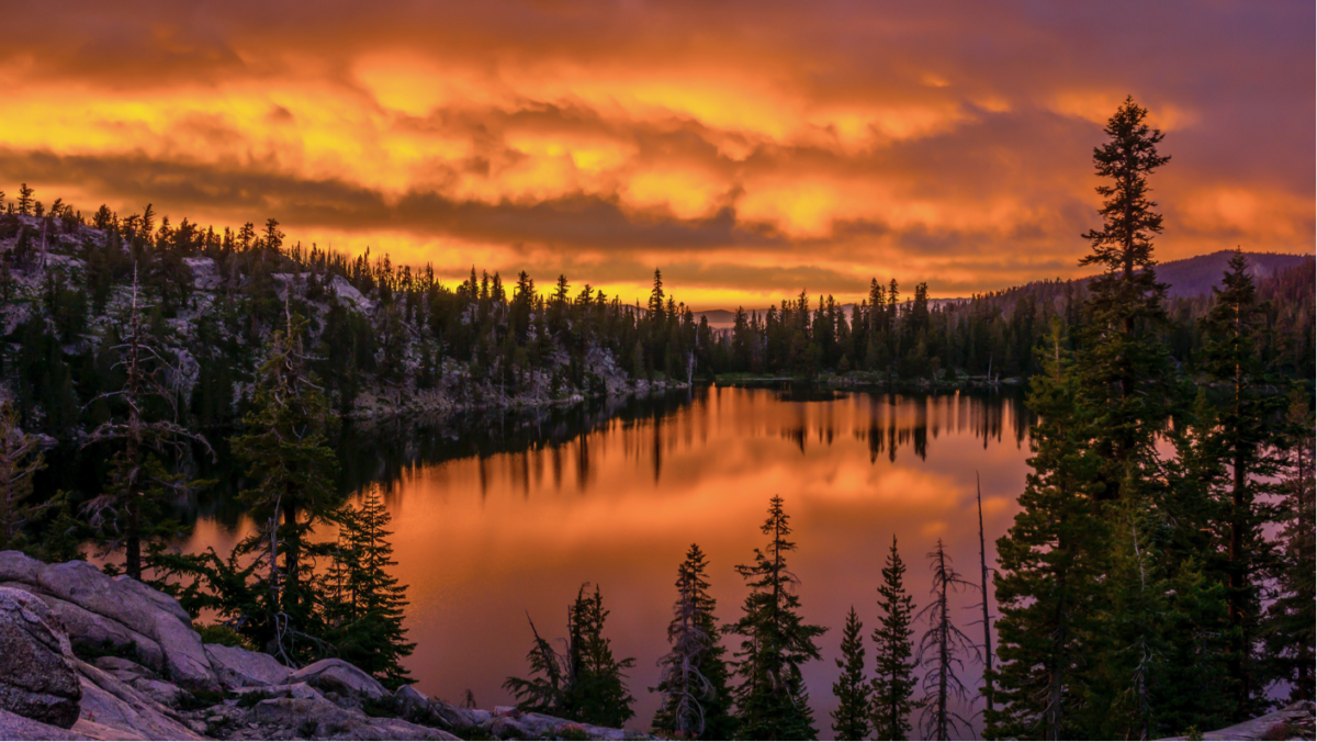 mountain lake at sunset